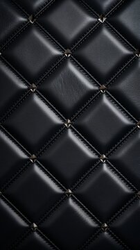 Depth of Black Rhombic Stitching on Genuine Leather Close-Up, Emanating an Aura of Unyielding Sophistication and Timeless Elegance in a Luxuriously Crafted Background