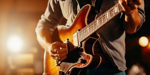Guitar close - up. Man playing rock guitar