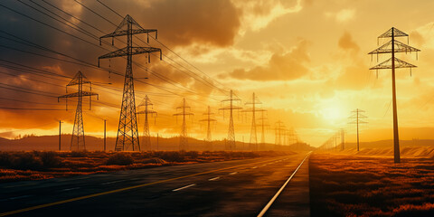 Power lines at sunset