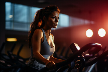 Fototapeta na wymiar Sporty women exercising on exercise bike at modern gym