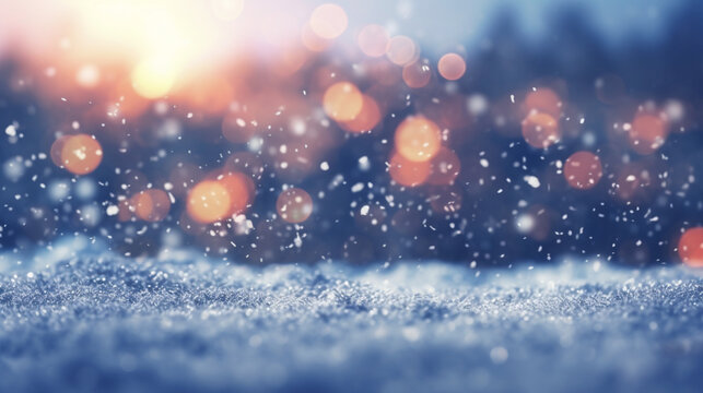 Fototapeta Arrière-plan de conception graphique et création avec neige et flocons de neige. Ambiance froide, hivernale, festive. 
