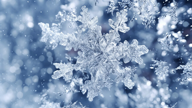 Fototapeta Arrière-plan de conception graphique et création avec neige et flocons de neige. Ambiance froide, hivernale, festive.