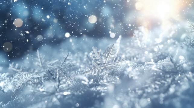 Fototapeta Arrière-plan de conception graphique et création avec neige et flocons de neige. Ambiance froide, hivernale, festive. 