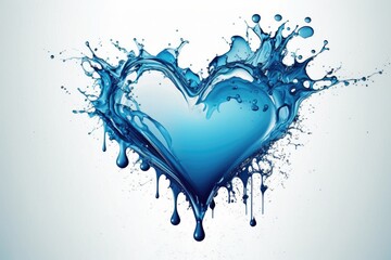 Blue heart made of water splashes isolated on white background