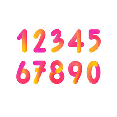 3D colorful gradient number set isolated on white background. Set of ten numbers from zero to nine. Bright gradient shape. Vector 10 EPS.