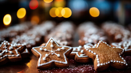 
Christmas cookies on the Christmas table, treats, sweets and decorations for Christmas and New Year, family comfort and home cooking