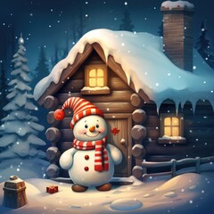 "Frosty Friend by Rustic Lodge". AI generated.