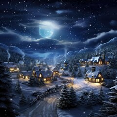 "Magical Starry Christmas Evening Scene". AI generated.