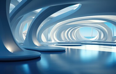 Fototapeta premium AI-generated image of Beautiful modern futuristic building interior architecture. 