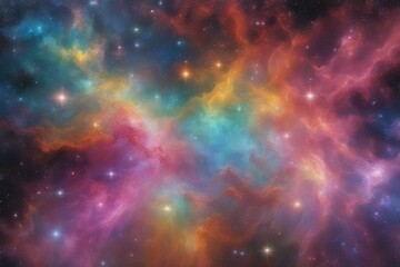Colorful stars and galaxy in cosmic scene