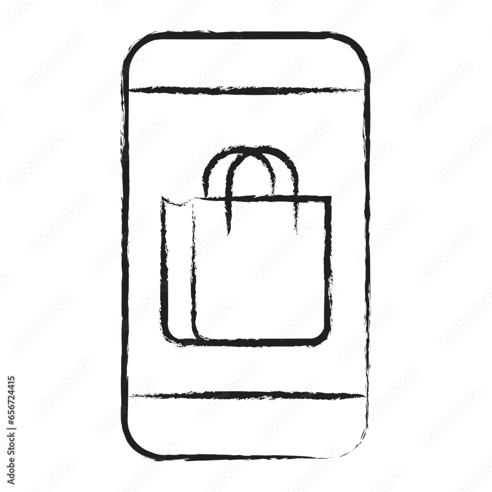 Sticker hand drawn mobile phone shopping bag icon