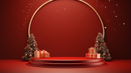 3d rendered christmas empty stage podium Platforms for product presentation