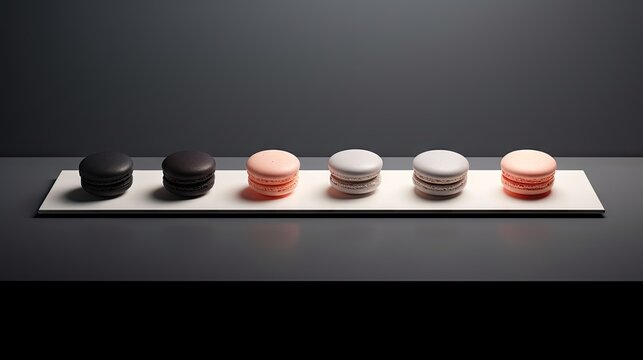  a row of macarons sitting on top of a table.  generative ai