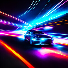 Futuristic electric vehicle technology 3d rendering on neon highway ai generated
