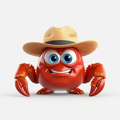 crab in a hat, cartoon style, white background