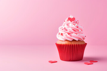 Beautiful freshly baked muffin on a pink background. Mockup. - obrazy, fototapety, plakaty
