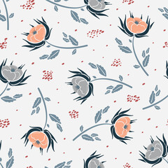 Vector Autumn Floral Seamless Pattern. Vintage Flowers Background. Beautiful Flower and Leaf. Ditsy Floral Print