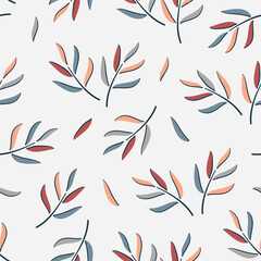 Simple Autumn Leaves. Vector Floral Seamless Pattern. Beautiful Leaf Background. Ditsy Floral Print.