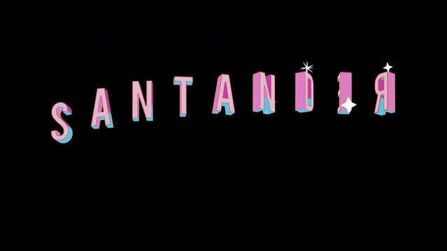 Bright letters jump merrily in the inscription SANTANDER city. Retro. Alpha channel black. Looped from frame 120 to 240, Alpha BW at the end