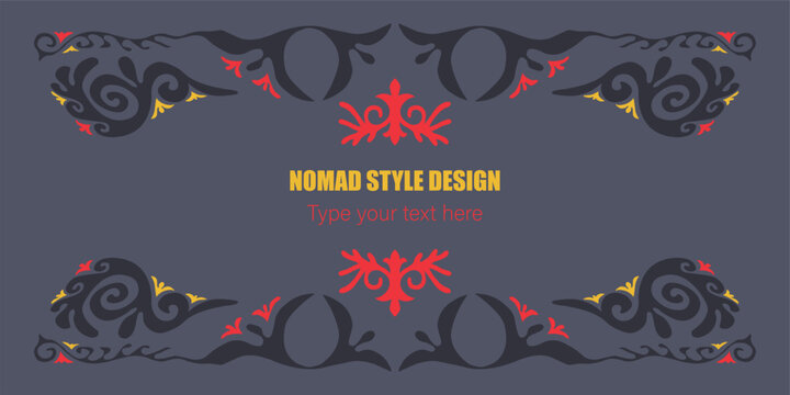 Template for your design. Ornamental elements and motifs of Kazakh, Kyrgyz, Uzbek, national Asian decor for packaging, boxes, banner and print design. Nomad style. Vector.