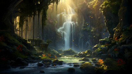waterfall in the forest Ai