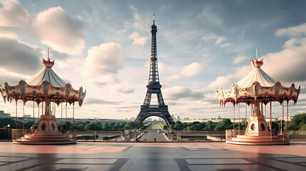 Eiffel Tower, the city in the background, sky copyspace. Paris, France - obrazy, fototapety, plakaty