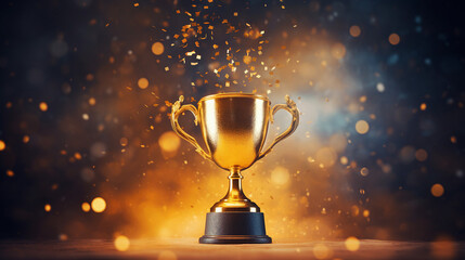 Award, trophy on dark background, reward ceremony