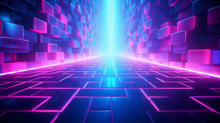 Nightclub dance floor, led lights, pink and blue neon modern abstract background