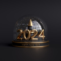 Happy new year 2024. Glassglobe concept 2024. 3d render illustration - 656732485