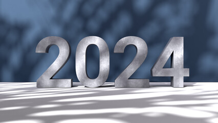 2024 3d number. 2024 concept with concrete number. 3d render illustration