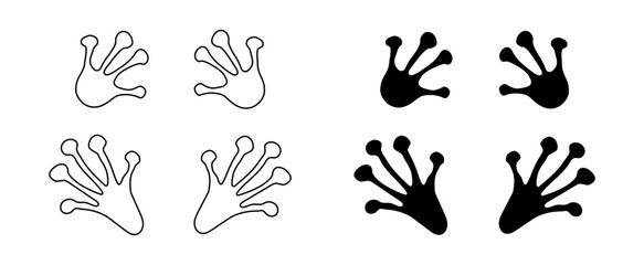 Frog or toad paw footprint. Silhouette, Contour. Hind and front legs. Black vector isolated. Paw print of amphibian, frog, toad, lizard, salamander, newt. Icon, symbol. Print, textile, postcard, store