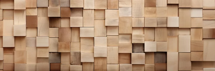 Foto op Plexiglas Natural Beige Wooden Wall Block Texture Background Panorama © fotoyou