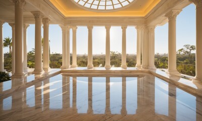 Immerse in opulent serenity as sunlight streams through marble enclosures