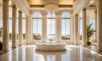 Immerse in opulent serenity as sunlight streams through marble enclosures