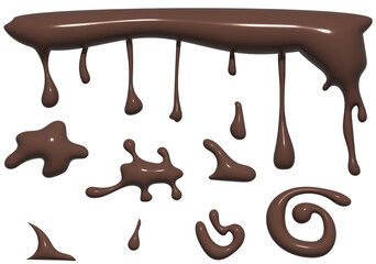 Various brown shapes and smudges, imitation chocolate, 3D rendering illustration