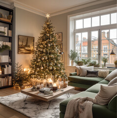 Christmas tree, quirky living room, London, beautiful place, living room with a Christmas tree,...