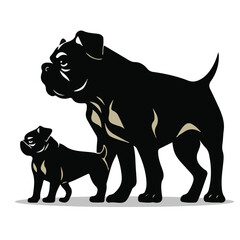 American Bulldog silhouettes and icons. Black flat color simple elegant American Bulldog animal vector and illustration.