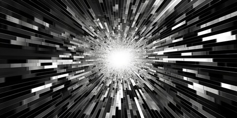 Textured black and white abstraction Abstract 3D tunnel design including zooming lines of color and plastic beams. 