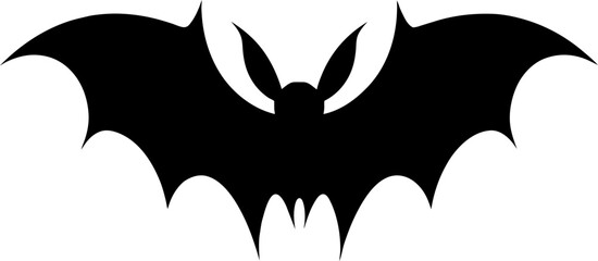 Dark silhouette of bat with open wings. One of Halloween holiday symbol on white background
