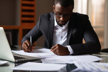 A tax consultant at work at his desk. - obrazy, fototapety, plakaty