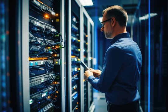 A server administrator in a data center.