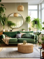 Moder Living Room Design. Nature Lover House. Green Interior.