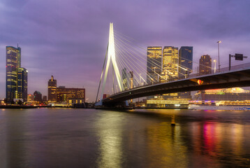 Fototapeta na wymiar Erasmus bridge with Rotterdam skylines, Netherlands in November 6, 2017