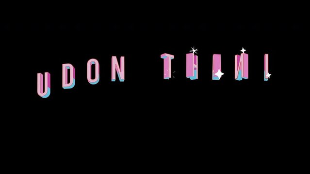 Bright letters jump merrily in the inscription UDON THANI city. Retro. Alpha channel black. Looped from frame 120 to 240, Alpha BW at the end
