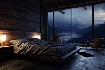 Obraz na płótnie Canvas Luxurious Bedroom with a Fantastic Mountain View.