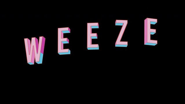 Bright letters jump merrily in the inscription WEEZE city. Retro. Alpha channel black. Looped from frame 120 to 240, Alpha BW at the end
