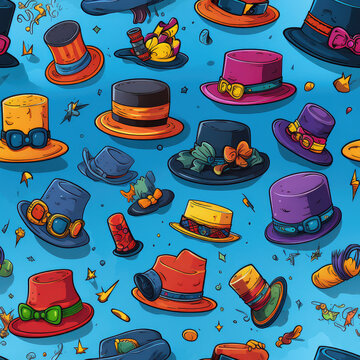 Hats colorful cartoon fashion stylish repeat pattern