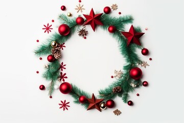 Fototapeta na wymiar Christmas wreath with decorations holidays composition