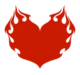 Fire heart, flame emblem, heart shaped background element, isolated vector illustration