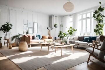 a family-friendly Scandinavian living room with functional and durable furniture